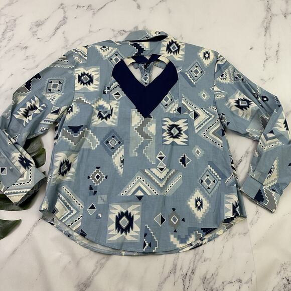 Rough Rider Womens Vintage 90s Western Shirt Size XL Blue White Cutouts Country - Picture 10 of 14